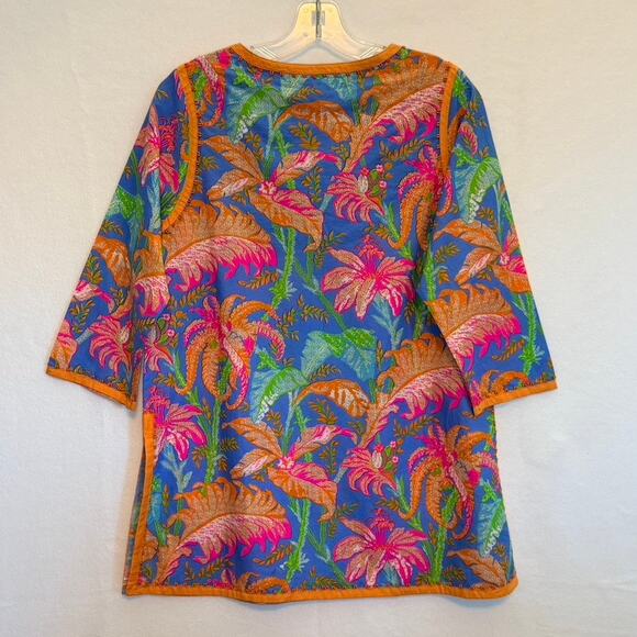 Gretchen Scott 3/4 Sleeve Split Neck Tropical Floral Pullover Tunic Multi Medium - Picture 6 of 8